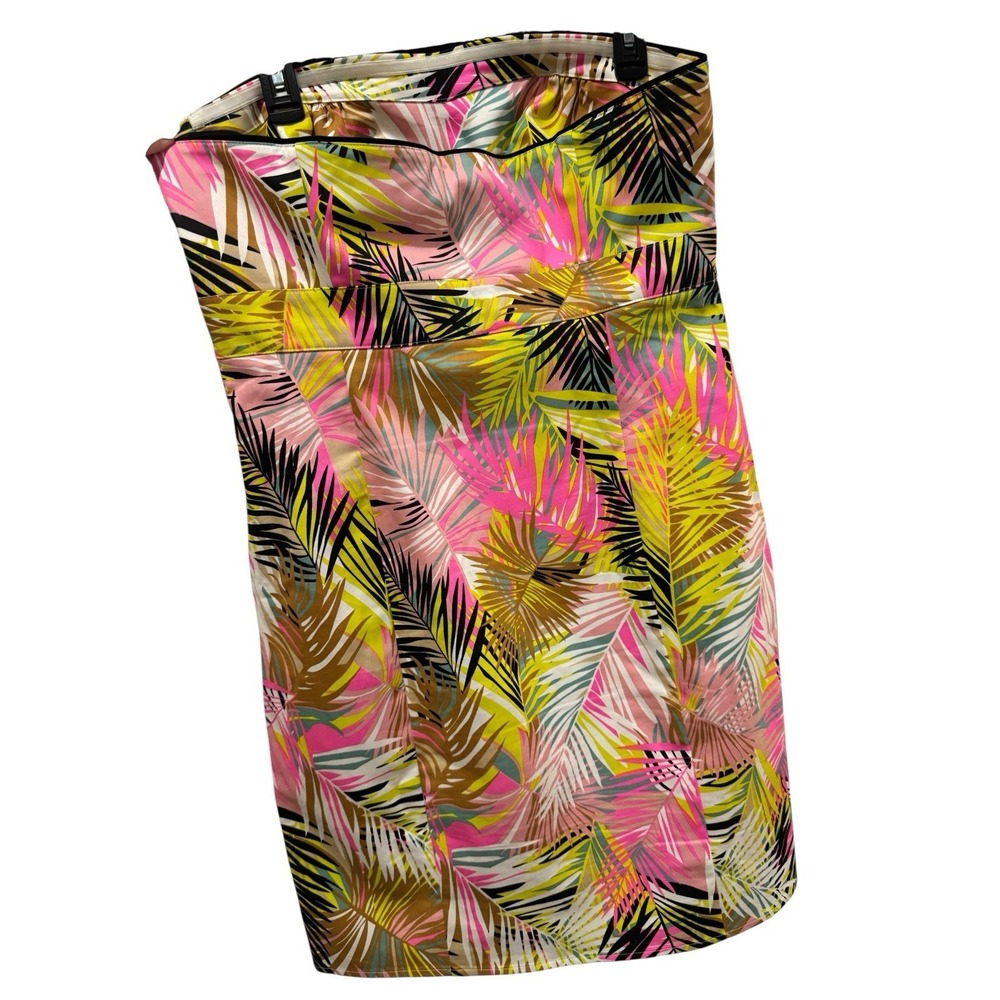 H&M‎ Strapless Tropical Palm Print Dress Size 14 Sweetheart A-Line - Picture 3 of 16